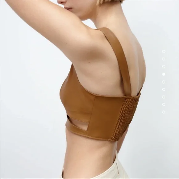 Zara Faux Leather Cut Out Top - Picture 3 of 3